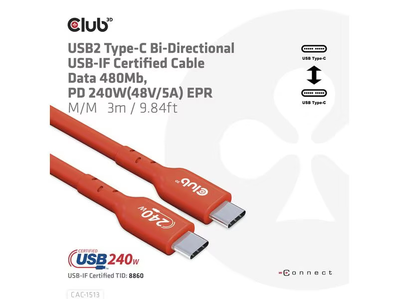 Club 3D USB-Ladekabel CAC-1513 USB C - USB C 3 m