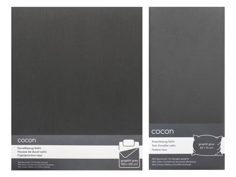 COCON Bettwäschegarnitur Satin 160 x 210 / 50 x 70, Graphit