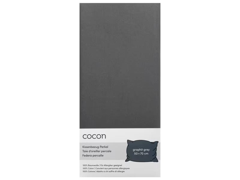 COCON Kopfkissenbezug Perkal 50 x 70 cm, Graphit, 2 Stück