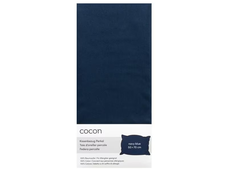 COCON Kopfkissenbezug Perkal 50 x 70 cm, Marineblau, 2 Stück