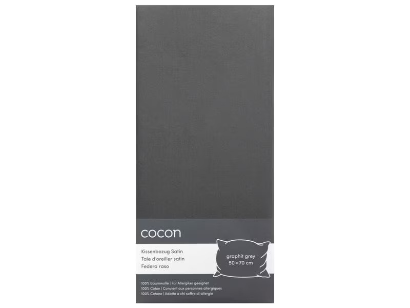 COCON Kopfkissenbezug Satin 50 x 70 cm, Graphit, 2 Stück