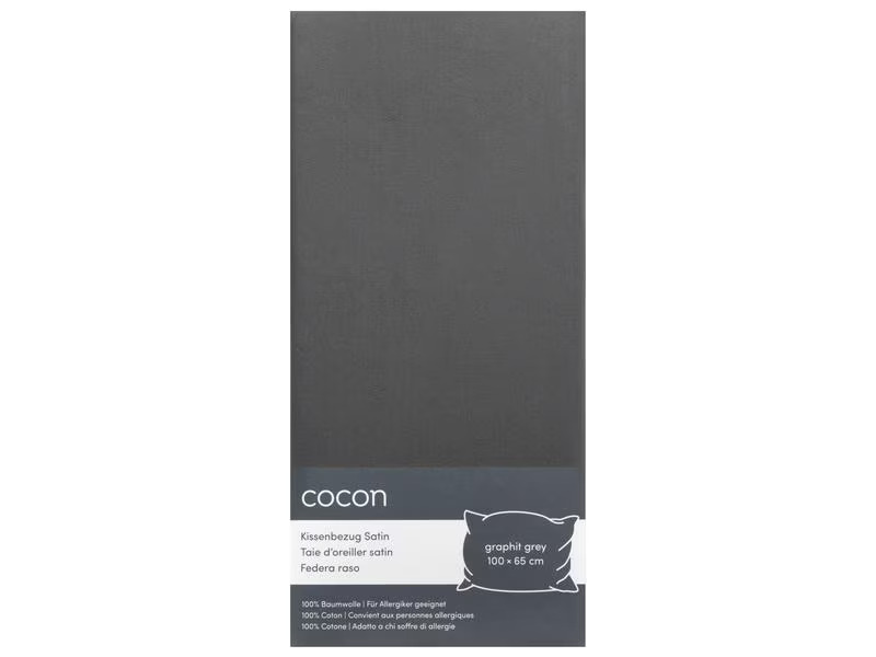 COCON Kopfkissenbezug Satin 65 x 100 cm, Graphit, 2 Stück