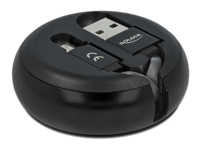 Delock USB 2.0-Kabel USB-A - MicroB mit Autorollfunktion, schwarz