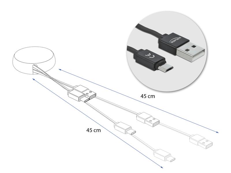 Delock USB 2.0-Kabel USB-A - MicroB mit Autorollfunktion, schwarz