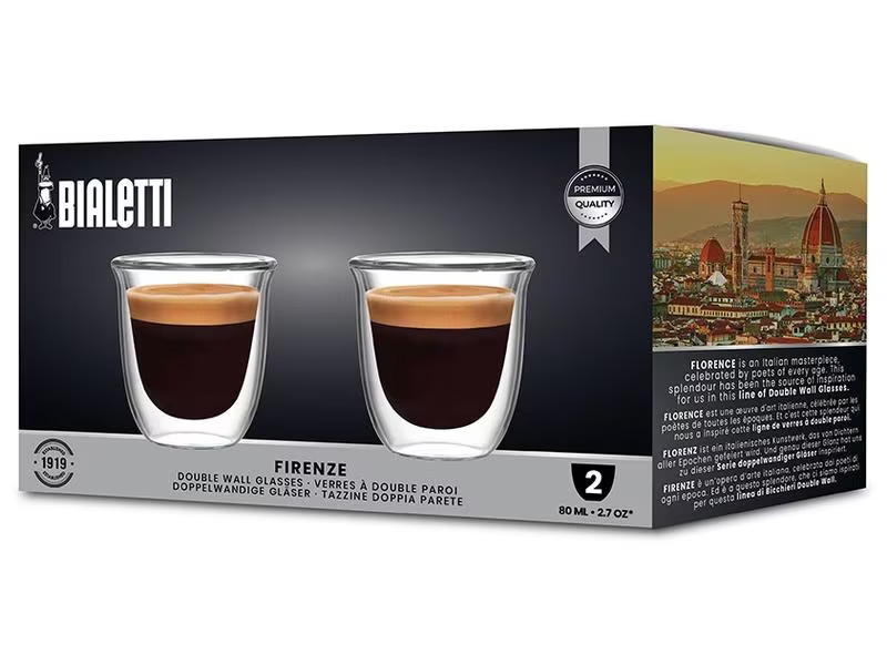 Bialetti Espresso Becher Firenze 80 ml, 2 Stück, Transparent