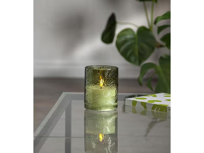 Star Trading LED-Kerze Pillar Flamme Leaf, Ø 10 x 12.5 cm, Grün
