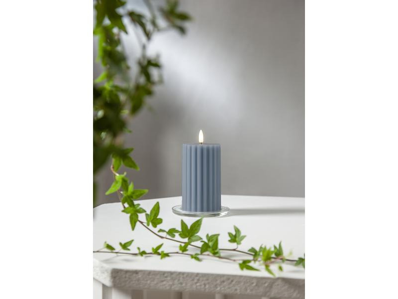 Star Trading LED-Kerze Pillar Flamme Stripe, Ø 7.5 x 15 cm, Blau
