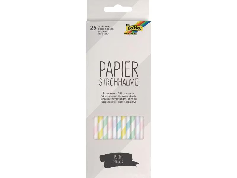 Folia Strohhalme Papier, 25 Stück,  Pastell Streifen