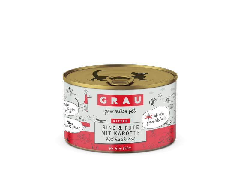 Grau Nassfutter Kitten Rind &amp; Pute mit Karotte, 6 x 200 g