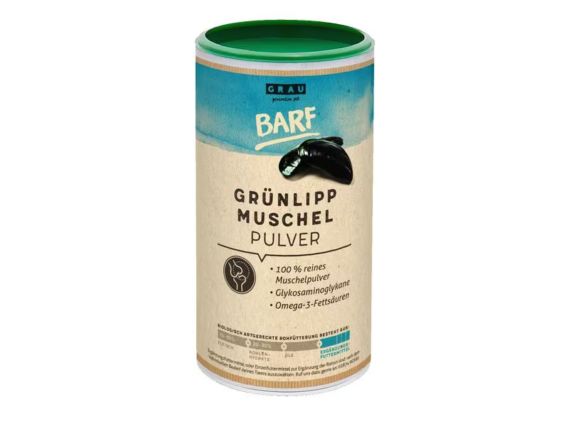 Grau Hunde-Nahrungsergänzung BARF Grünlippmuschel-Pulver, 500 g