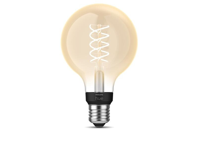 Philips Hue Leuchtmittel White, E27, Filament, Globe, 550 lm