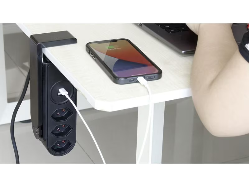 STEFFEN Tischsteckdosenleiste Clamp 3x T13, USB-A+C, Schwarz