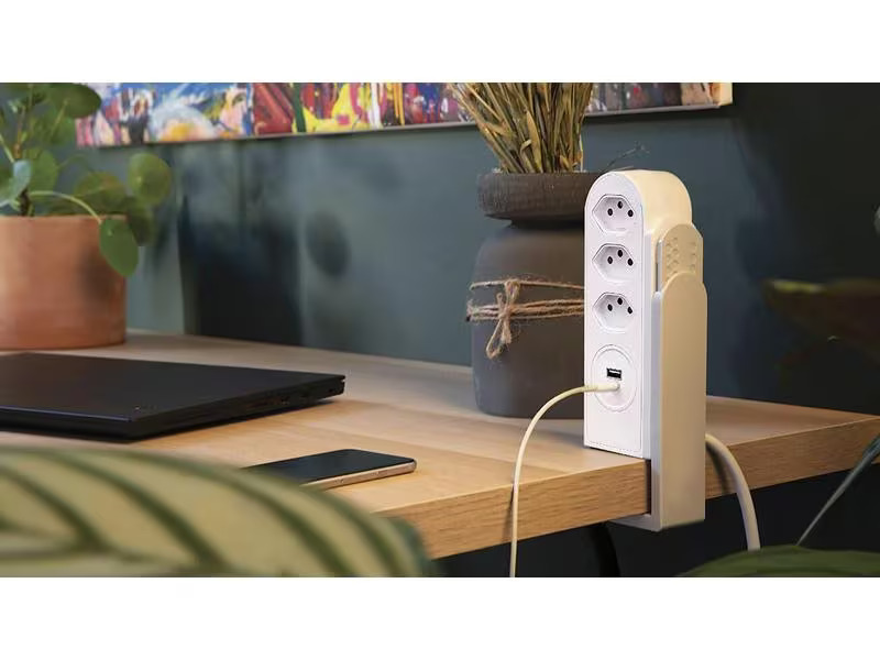 STEFFEN Tischsteckdosenleiste Clamp 3x T13, USB-A+C, Weiss