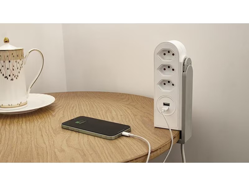 STEFFEN Tischsteckdosenleiste Clamp 3x T13, USB-A+C, Weiss