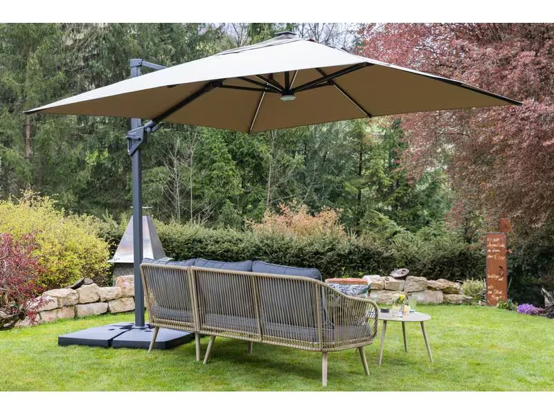 COCON Sonnenschirm mit LED, 300 x 300 cm, hängend, Taupe