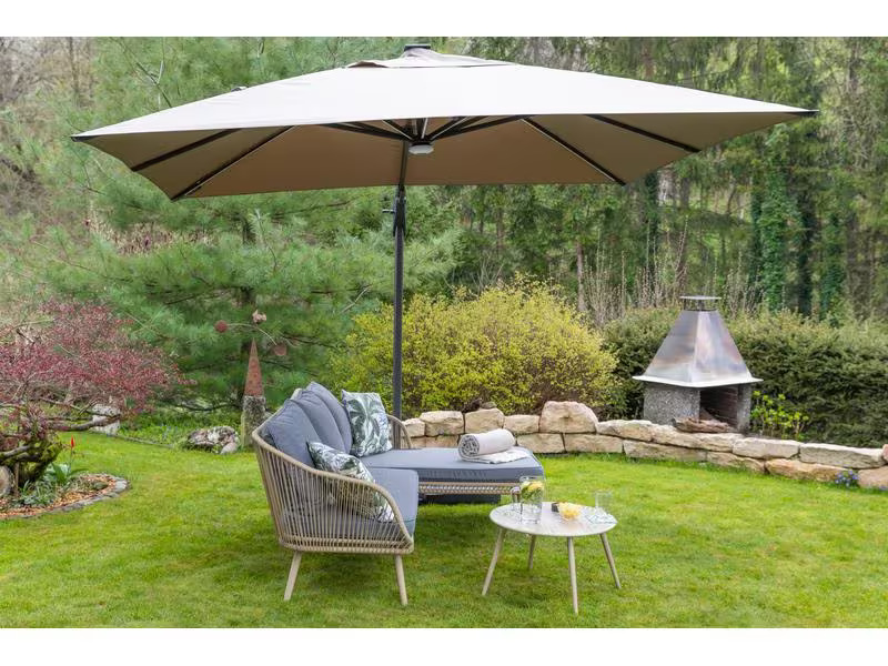 COCON Sonnenschirm mit LED, 300 x 300 cm, hängend, Taupe