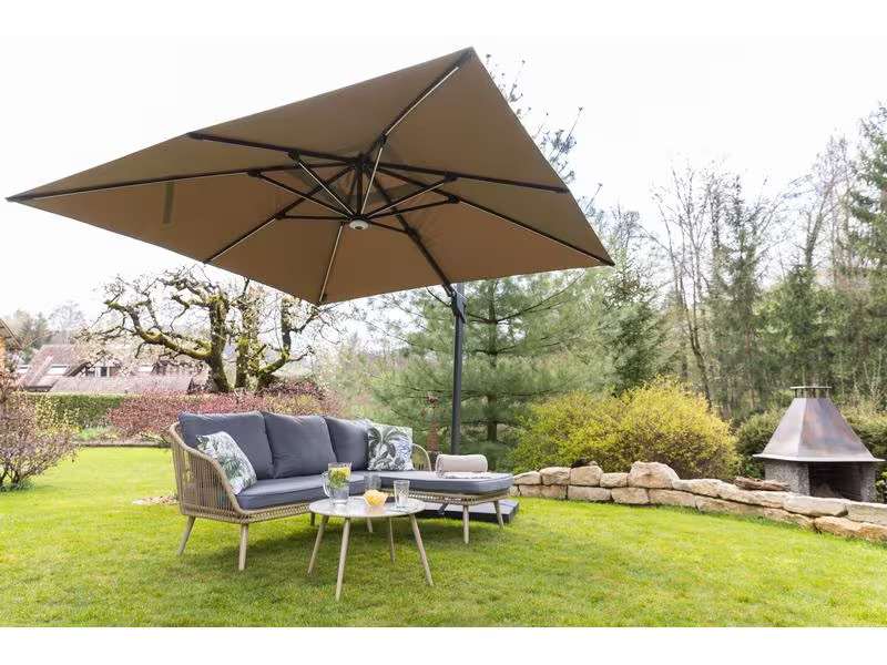 COCON Sonnenschirm mit LED, 300 x 300 cm, hängend, Taupe