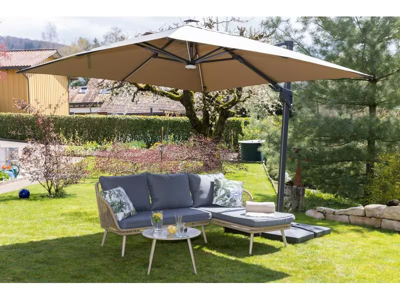 COCON Sonnenschirm mit LED, 300 x 300 cm, hängend, Taupe