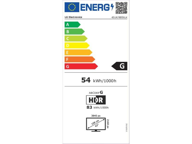 LG TV 43UR78006LK 43, 3840 x 2160 (Ultra HD 4K), LED-LCD