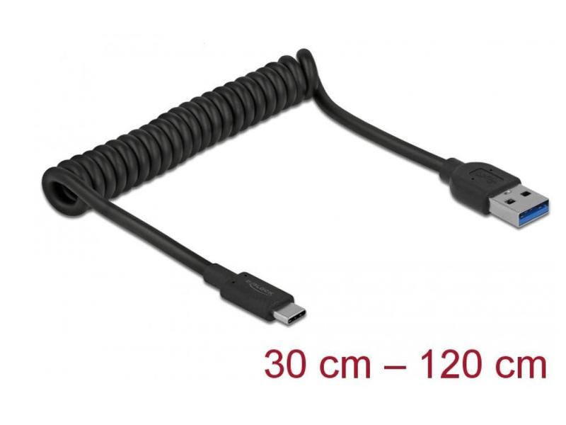 Delock USB 3.0-Spiralkabel USB-A – USB-C, 10Gbps, Schwarz 1.2 m