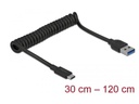 Delock USB 3.0-Spiralkabel USB-A – USB-C, 10Gbps, Schwarz 1.2 m