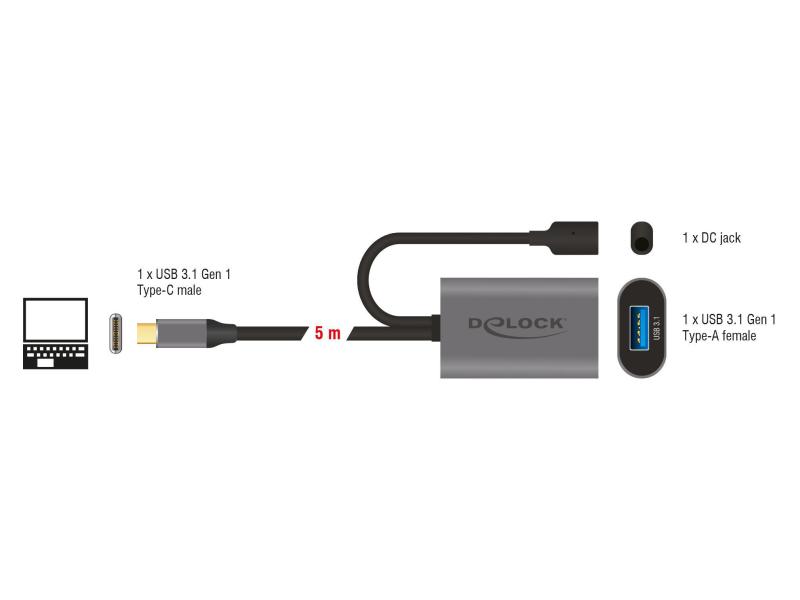 Delock USB 3.0-Verlängerungskabel C - A, aktiv verstärkt, 5m
