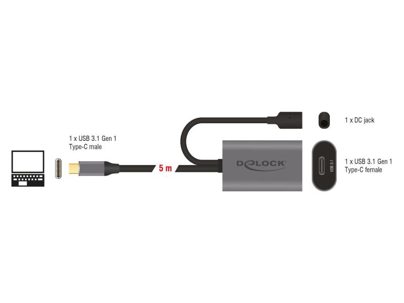 Delock USB 3.0-Verlängerungskabel C - C aktiv verstärkt, 5m