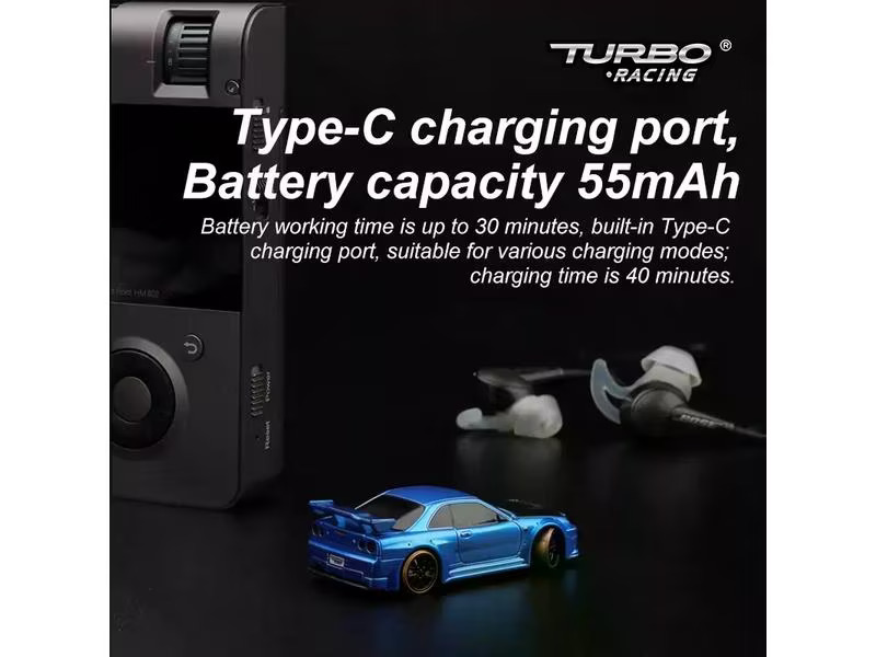 Turbo Racing Micro Drift C64, Blau RTR, 1:76