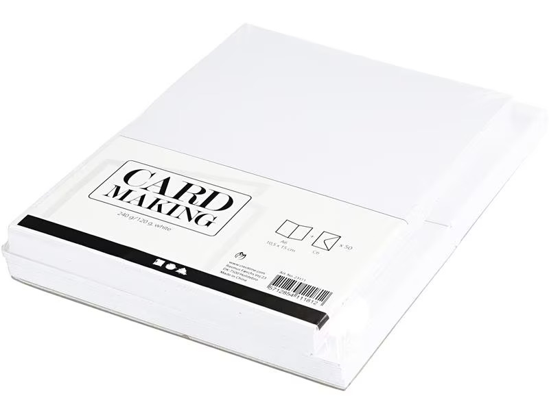 Creativ Company Blankokarte und Couvert 10.5 x 15 cm, 50 Stück, Weiss