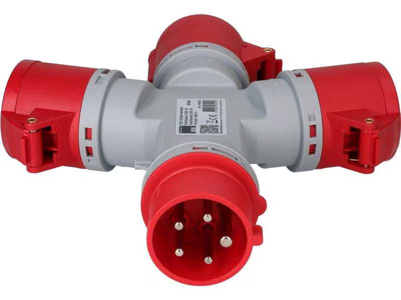Max Hauri Sternverteiler 1x CEE16/5 - 3x CEE16/5, 400 V, IP44, Rot