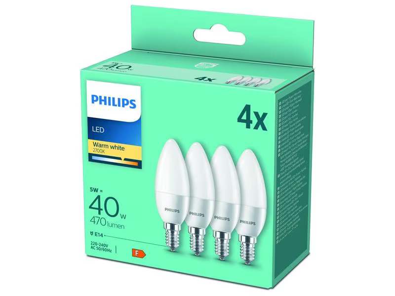 Philips Lampe 5 W (40 W) E14 Warmweiss, 4 Stück