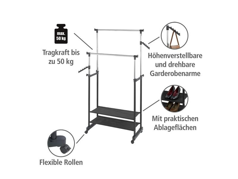 Wenko Garderobenständer All In 117 cm/169 cm, Schwarz/Silber
