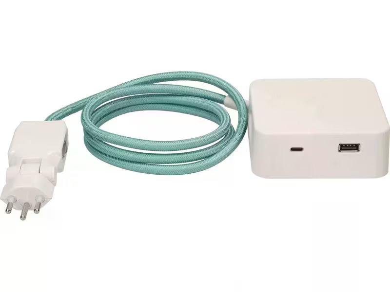maxTex Steckdosenleiste Cube 3x T13, USB A/C, Weiss/Türkis