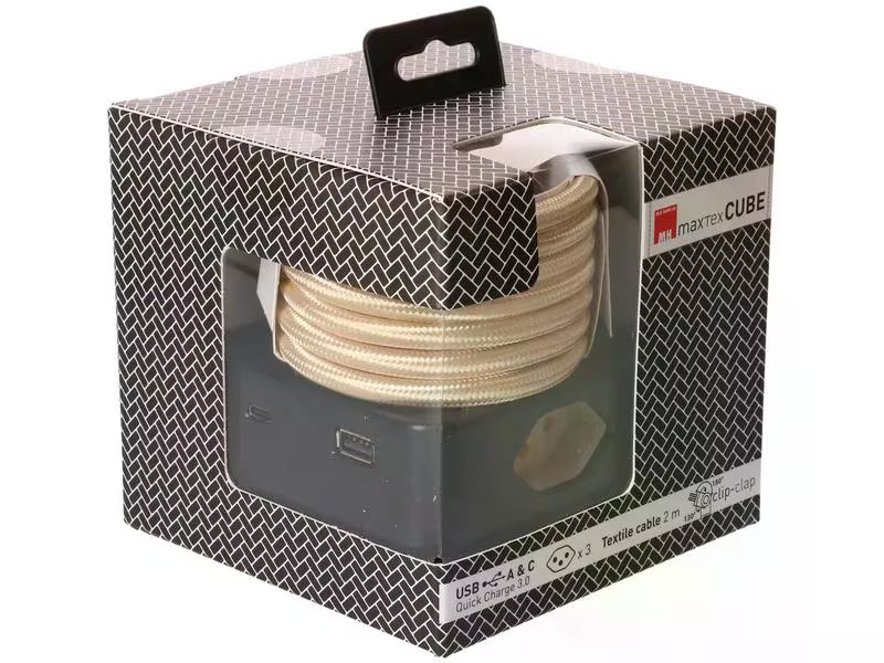 maxTex Steckdosenleiste Cube 3x T13, USB A/C, Schwarz/Sand