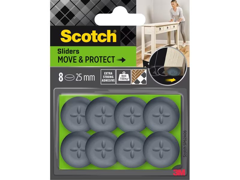 3M Stuhlbeingleiter Move &amp; Protect, Ø 25 mm, Grau, 8er Pack