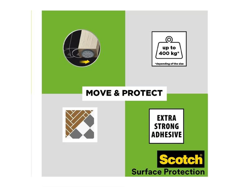 3M Stuhlbeingleiter Move &amp; Protect, Ø 25 mm, Grau, 8er Pack