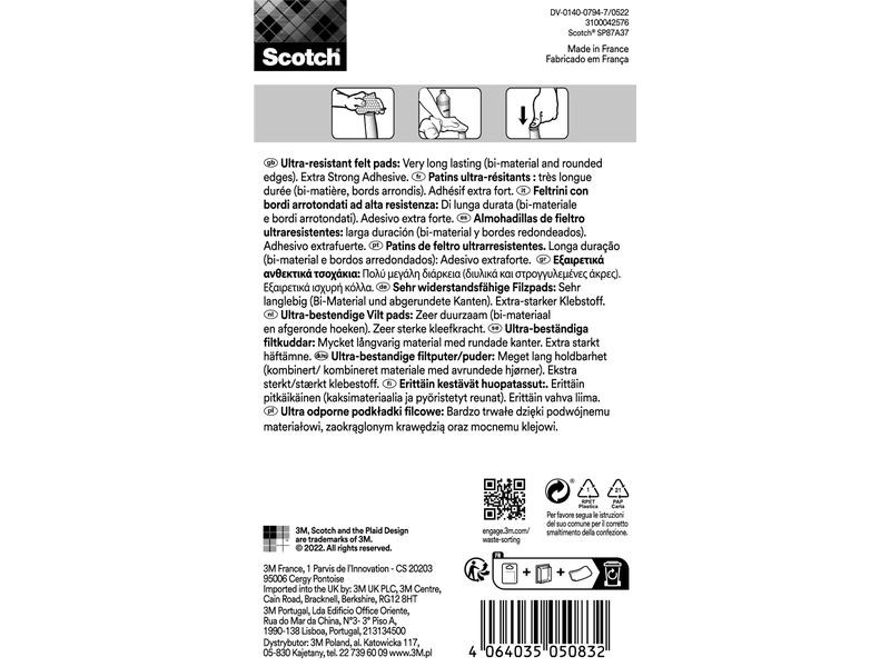 3M Filzgleiter Ultra Resistant, 24 mm x 22 mm, Grau, 12er Pack