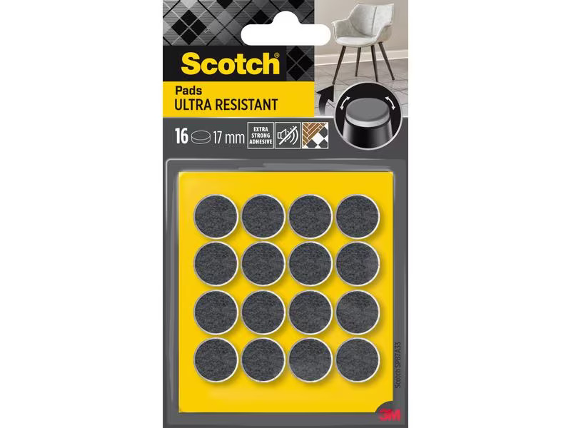 3M Filzgleiter Ultra Resistant, Ø 17 mm, Grau, 16er Pack