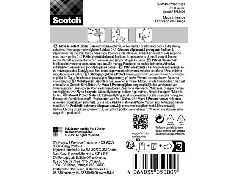 3M Möbelgleiter Move &amp; Protect, Ø 40 mm, Grau, 4er Pack