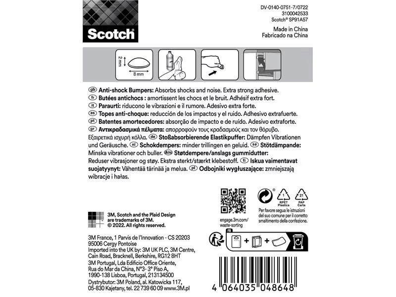 3M Schutzpuffer Anti Shock, Ø 8 mm, Transparent, 16er Pack