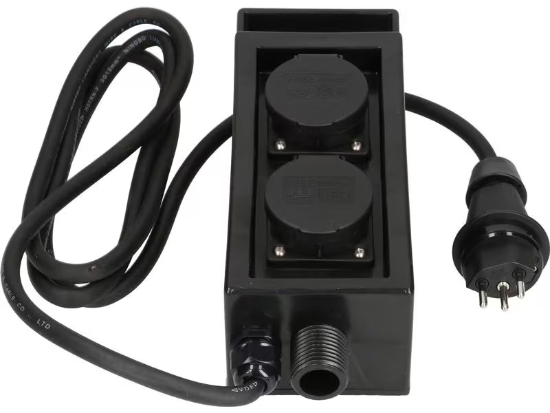 Max Hauri Gartensteckdose 2x T13 IP55 mit Spiess, Schwarz