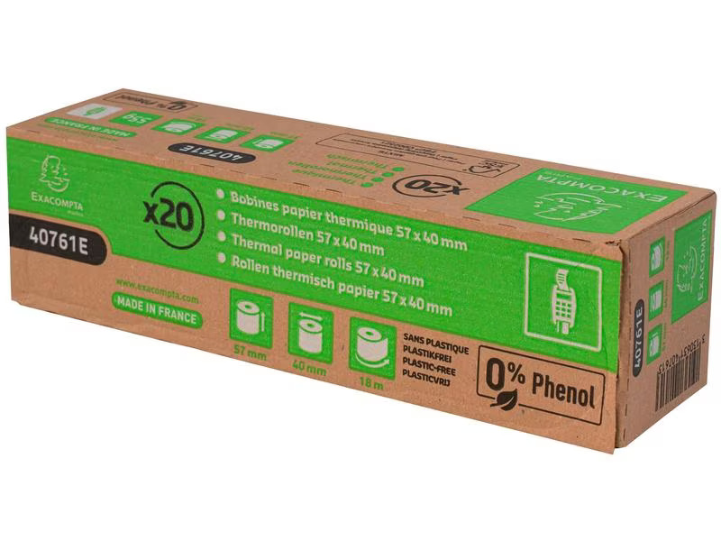 Exacompta Thermo-Papierrolle 57 x 40 x 12 mm, 18 m, 20 Stück