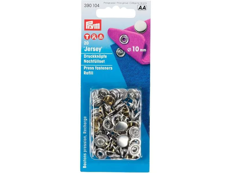 Prym Druckknöpfe Jersey Kappe Silber, 10 mm, 20 Stück