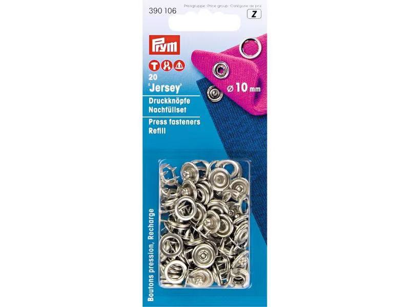 Prym Druckknöpfe Jersey Ring Silber, 10 mm, 20 Stück