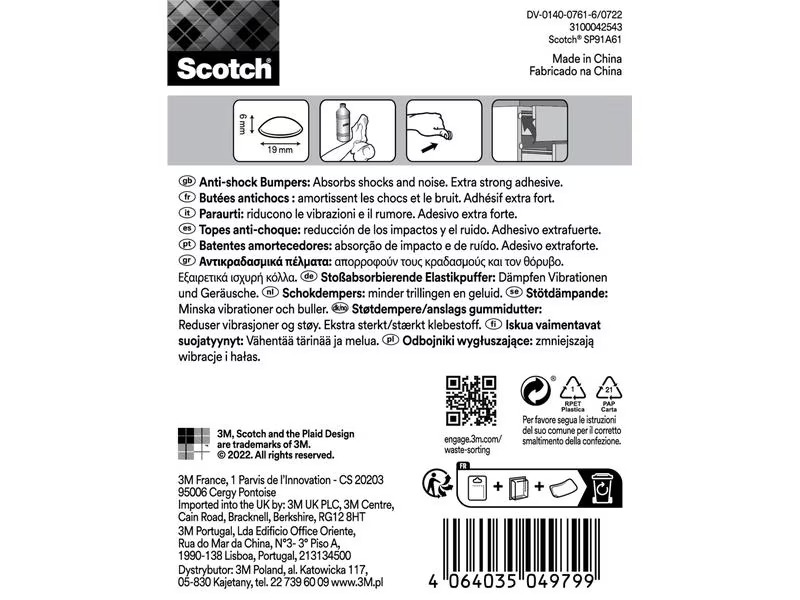 3M Schutzpuffer Anti Shock, Ø 19 mm, Transparent, 8er Pack