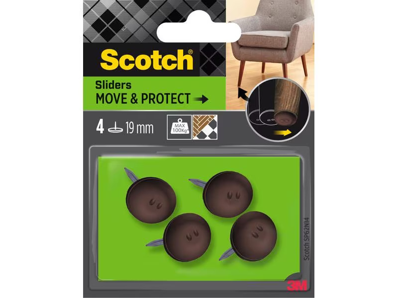 3M Stuhlbeingleiter Move &amp; Protect, Ø 19 mm, Braun, 4er Pack