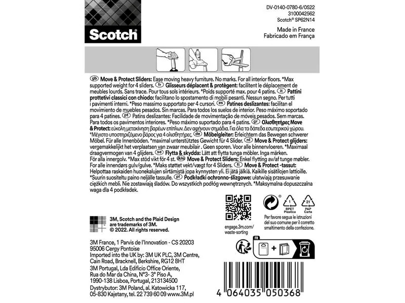 3M Stuhlbeingleiter Move &amp; Protect, Ø 19 mm, Braun, 4er Pack