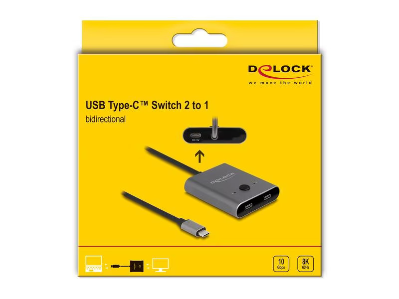 Delock Umschalter USB Type-C 2 auf 1, Bidirektional, 8K