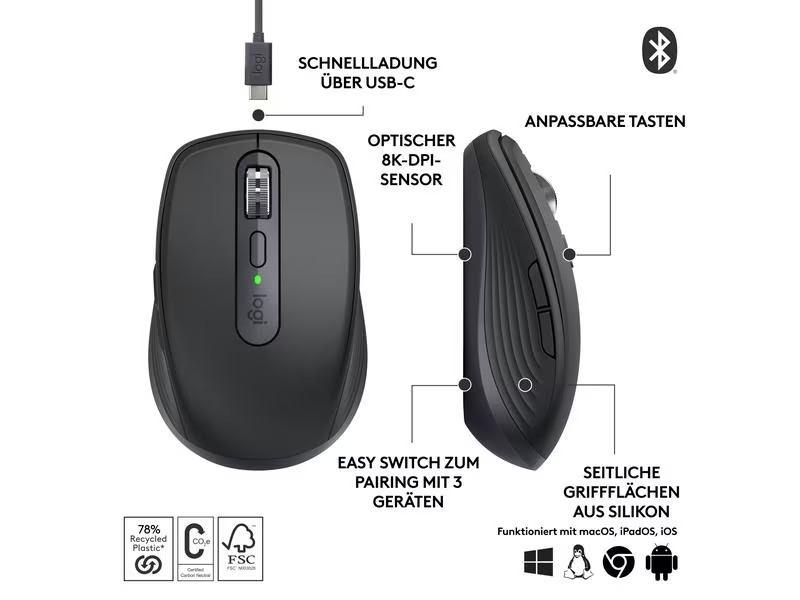 Logitech Mobile Maus MX Anywhere 3s for Business Graphite