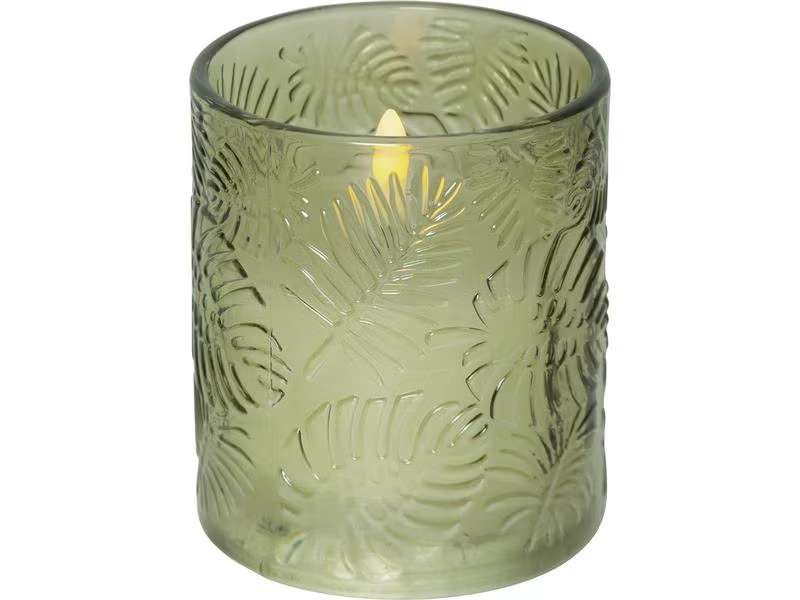Star Trading LED-Kerze Pillar Flamme Leaf, Ø 8.5 x 10 cm, Grün